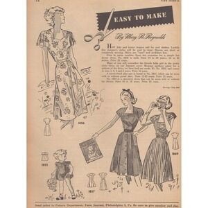 1946 Farm Journal Easy to Make Dress Pattern Vintage Print Ad MCM Sewing